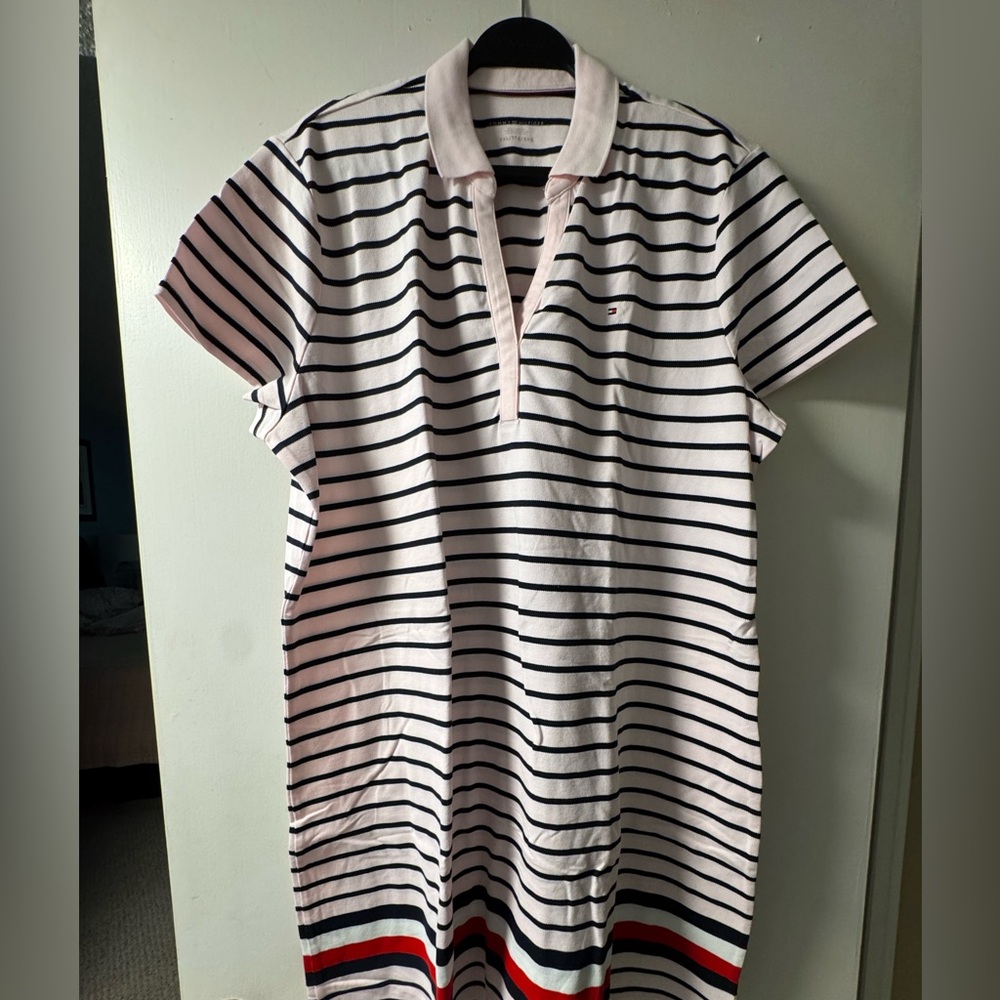Women’s pink Striped Polo Dress with red and black stripes by Tommy Hilfiger
